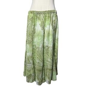 Y2K 90s Vintage Green Paisley Floral Midi Skirt Boho Cottagecore Fairycore